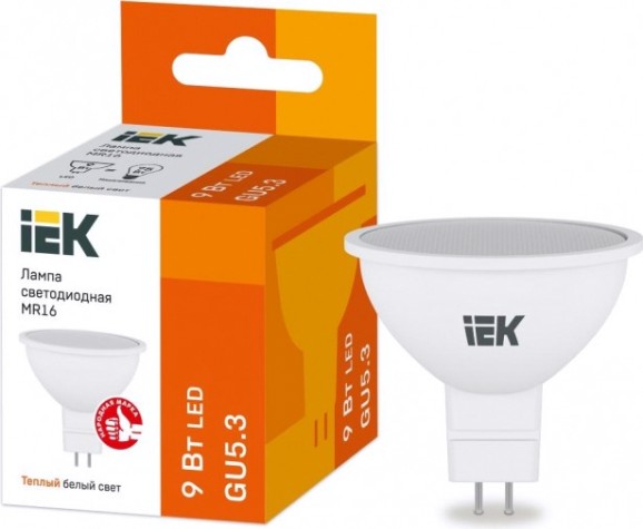 Лампа светодиодная IEK MR16 софит 9вт 3000к gu5.3 [LLE-MR16-9-230-30-GU5]