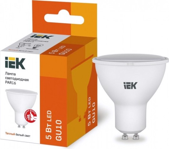 Лампа светодиодная IEK PAR16 5Вт 3000К GU10 Софит [LLE-PAR16-5-230-30-GU10]