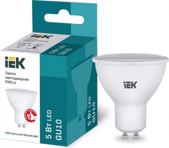 Лампа светодиодная IEK PAR16 5Вт 4000К GU10 Софит [LLE-PAR16-5-230-40-GU10]