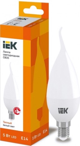 Лампа светодиодная IEK С35 5Вт 3000К Е14 Свеча на ветру [LLE-CB35-5-230-30-E14]