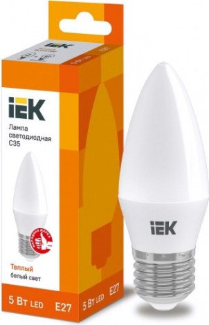 Лампа светодиодная IEK С35 5Вт 3000К Е27 Свеча [LLE-C35-5-230-30-E27]