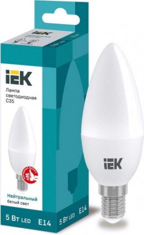 Лампа светодиодная IEK С35 5Вт 4000К Е14 Свеча [LLE-C35-5-230-40-E14]