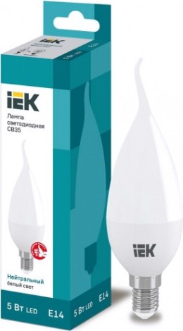 Лампа светодиодная IEK С35 5Вт 4000К Е14 Свеча на ветру [LLE-CB35-5-230-40-E14]