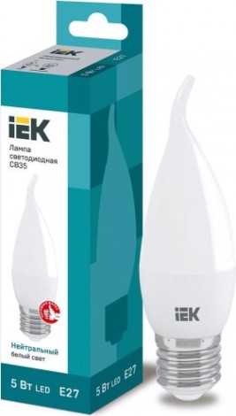 Лампа светодиодная IEK С35 5Вт 4000К Е27 Свеча на ветру [LLE-CB35-5-230-40-E27]