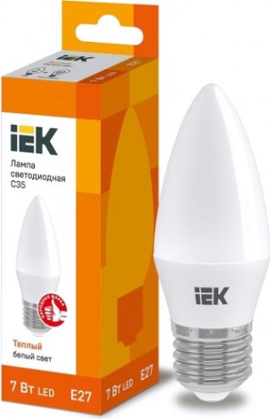 Лампа светодиодная IEK С35 7Вт 3000К Е27 Свеча [LLE-C35-7-230-30-E27]