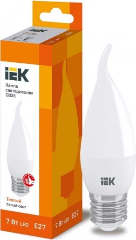 Лампа светодиодная IEK С35 7Вт 3000К Е27 Свеча на ветру [LLE-CB35-7-230-30-E27]