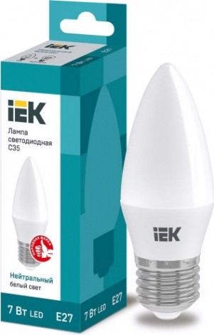 Лампа светодиодная IEK С35 7Вт 4000К E27 Свеча [LLE-C35-7-230-40-E27]