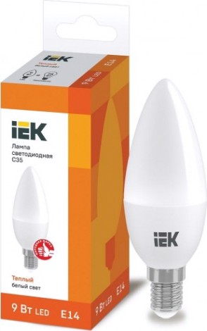 Лампа светодиодная IEK С35 9Вт 3000К Е14 Свеча [LLE-C35-9-230-30-E14]