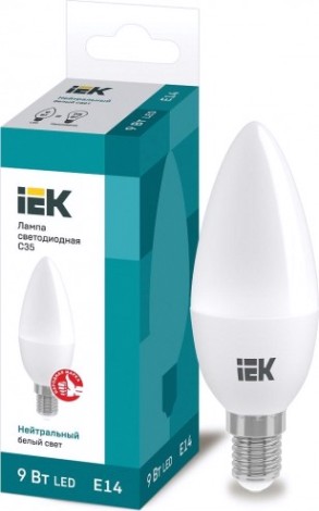 Лампа светодиодная IEK С35 9Вт 4000К Е14 Свеча [LLE-C35-9-230-40-E14]
