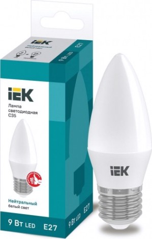 Лампа светодиодная IEK С35 9Вт 4000К Е27 Свеча [LLE-C35-9-230-40-E27]