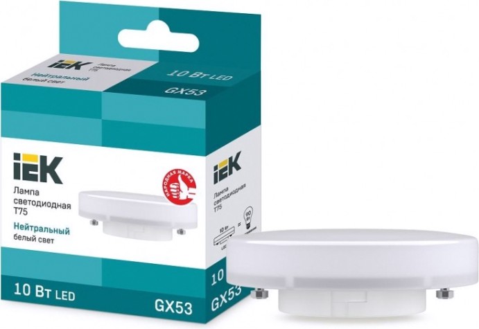 Лампа светодиодная IEK T75 10Вт 4000К GX53 таблетка [LLE-T80-10-230-40-GX53]