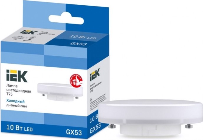 Лампа светодиодная IEK T75 таблетка 10вт 6500к gx53 [LLE-T80-10-230-65-GX53]