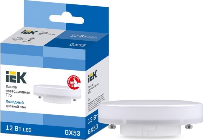 Лампа светодиодная IEK T75 таблетка 12вт 6500к gx53 [LLE-T80-12-230-65-GX53]