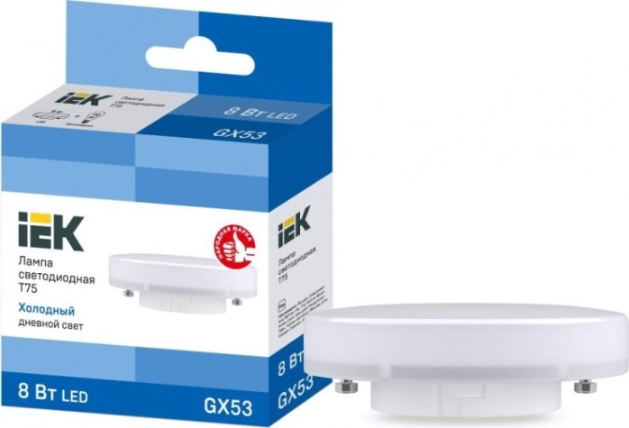 Лампа светодиодная IEK T75 таблетка 8вт 6500к gx53 [LLE-T80-8-230-65-GX53]