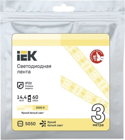 Лента светодиодная IEK LSR-5050WW60 14.4w 12В IP20 (3 м) [LSR2-1-060-20-3-03]
