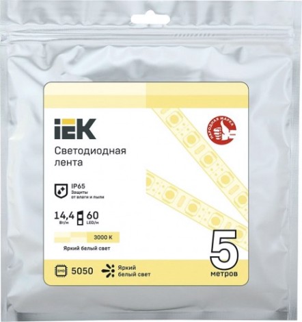 Лента светодиодная IEK LSR-5050WW60 14.4w 12В IP65 (5 м) [LSR2-1-060-65-3-05]