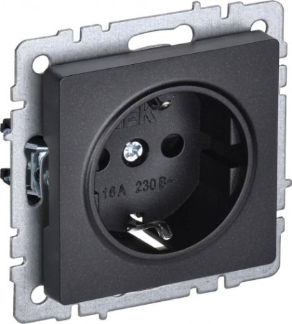 Розетка IEK BRITE РС11-1-0 16а без защ. шторки черн. [BR-R11-16-K02]