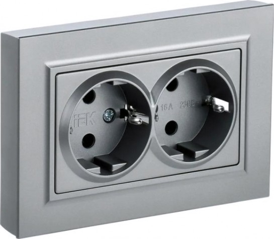 Розетка IEK BRITE РС12-3 16а 2-м без защ. шторок алюм. [BR-R21-16-K47-F]