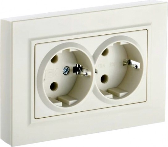 Розетка IEK BRITE РС12-3 16а 2-м без защ. шторок беж. [BR-R21-16-K10-F]