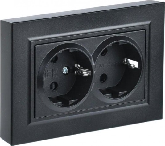 Розетка IEK BRITE РС12-3 16а 2-м без защ. шторок черн. [BR-R21-16-K02-F]