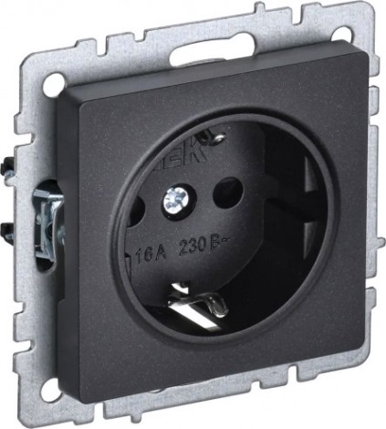 Розетка IEK BRITE РС14-1-0 16а защ. шторки черн. [BR-R14-16-K02]