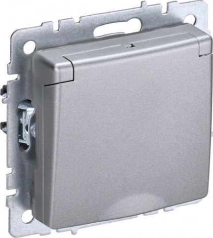 Розетка IEK BRITE РСбш10-3 16а защ. шторки с крышкой алюм. [BR-R16-16-K47]