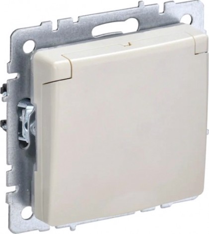 Розетка IEK BRITE РСбш10-3 16а защ. шторки с крышкой беж. [BR-R16-16-K10]