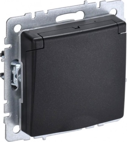 Розетка IEK BRITE РСбш10-3-44 16а защ. шторки с крышкой черн. [BR-R16-16-44-K02]