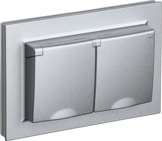 Розетка IEK BRITE РСбш12-3-44 16а 2-м ip44 с крышкой алюм. [BR-R26-16-44-K47-F]