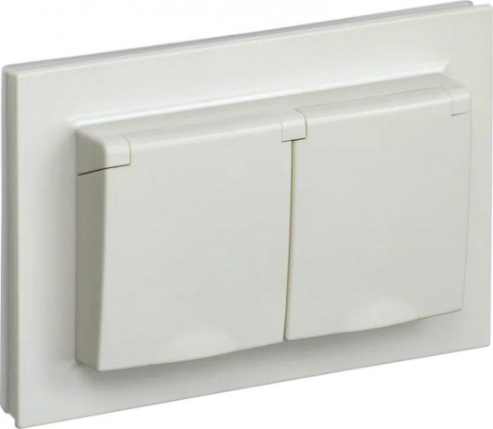 Розетка IEK BRITE РСбш12-3-44 16а 2-м ip44 с крышкой беж. [BR-R26-16-44-K10-F]