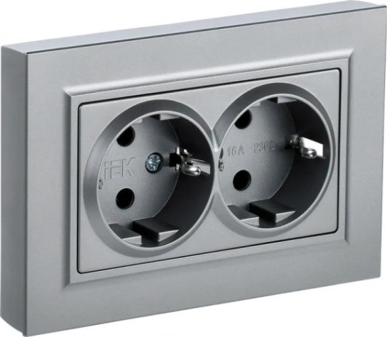 Розетка IEK BRITE РСш12-3 16а 2-м защ. шторки алюм. [BR-R24-16-K47-F]
