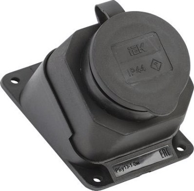 Розетка (колодка) 1-местная уголовая IEK РБу13-1-0м IP44 с защитной крышкой [PKR22-016-2-K02]