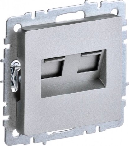 Розетка компьютерная IEK BRITE РК10-2-БрА двойная RJ45 кат.5E алюм. [BR-K20-1-K47]