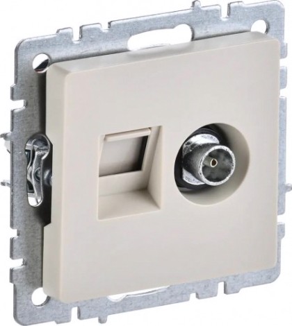 Розетка компьютерная+телевизионная IEK Brite РТВ/РК12-БрКр RJ45 кат.5E [BR-AK20-1-K10]