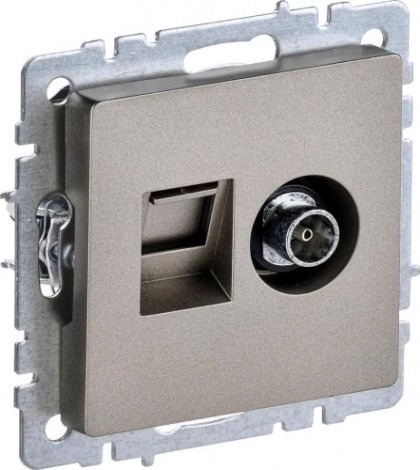 Розетка компьютерная+телевизионная IEK Brite РТВ/РК12-БрШ RJ45 кат.5E шампань [BR-AK20-1-K37]