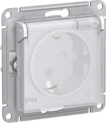 Розетка Systeme Electric AtlasDesign Aqua 1-м 16а с заземл. защ. шторки с крышкой, белая [ATN440146]