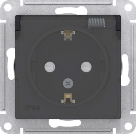 Розетка Systeme Electric AtlasDesign Aqua 1-м 16а с заземл., защ. шторки, с прозр. крыш, карбон [ATN441046]