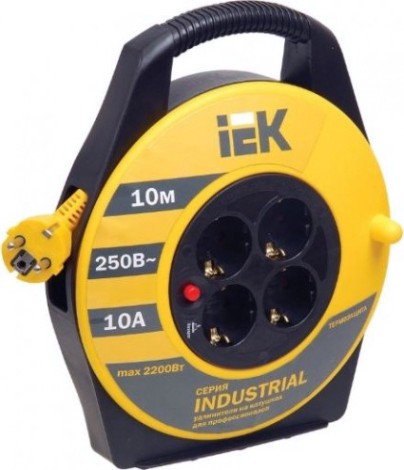 Удлинитель на катушке IEK УК10 2Р+PЕ/10м 3х1,0мм Industrial с термозащитой 4 места [WKP14-10-04-10]