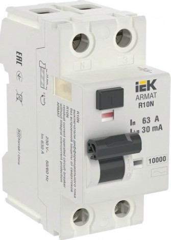 Выключатель дифференциальный (УЗО) IEK ARMAT ВДТ R10N 2п 63а 30ма тип ac [AR-R10N-2-063C030]