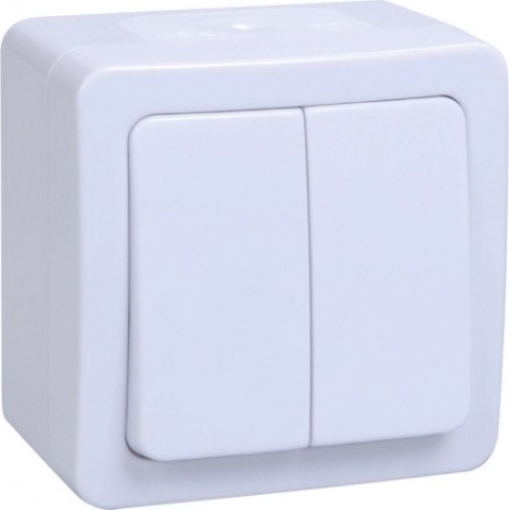 Выключатель двухклавишный IEK Гермес Plus ВС20-2-0-ГПБ 10А IP54, белый [EVMP20-K01-10-54-EC]