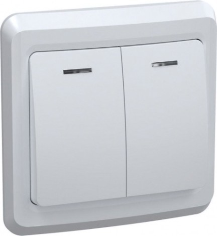 Выключатель двухклавишный IEK Вега ВС10-2-1-ВБ 10А IP20 с индикацией, белый [EVV21-K01-10-DM]